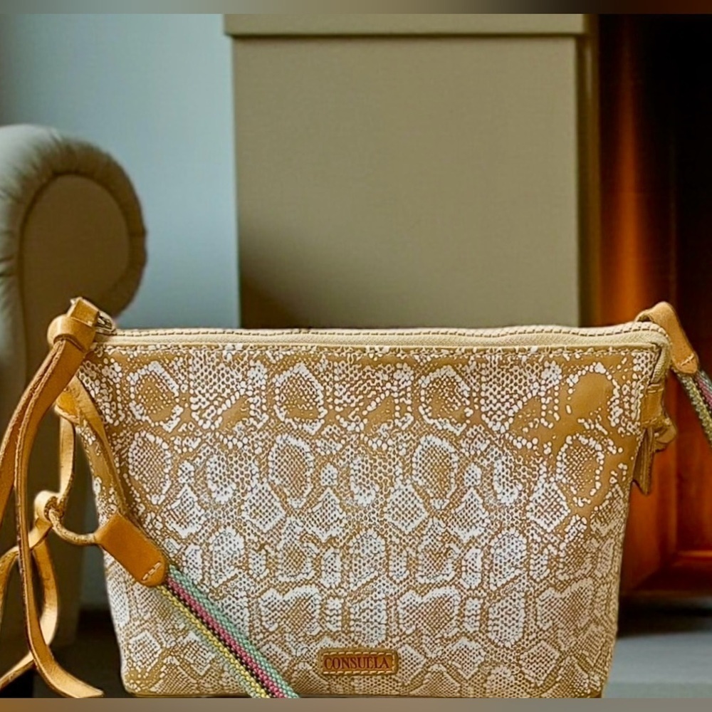 Consuela Clay Midway Tan and Cream Python Snakeskin Print Crossbody Bag - Picture 3 of 10
